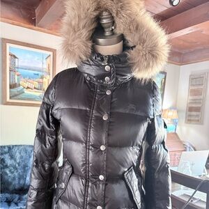 Burberry Black Puffer Jacket with Fur Trim